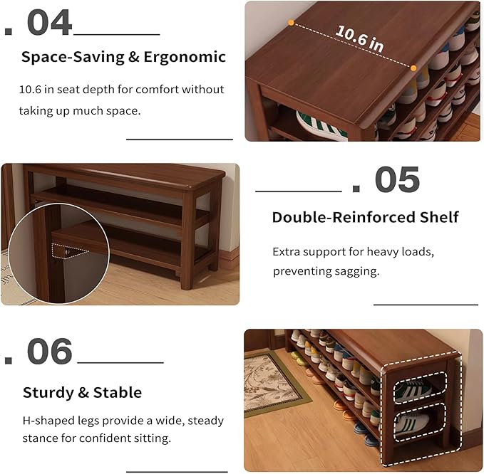 Shoe Rack Bench for Front Door Entrance, Solid Wood Shoe Bench for Closet, Entryway, Mudroom, Hallway, 31.5 inches