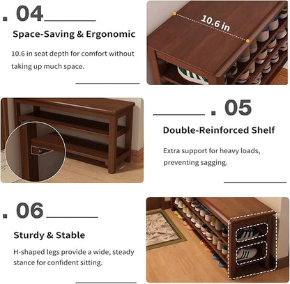Shoe Rack Bench for Front Door Entrance, Solid Wood Shoe Bench for Closet, Entryway, Mudroom, Hallway, 31.5 inches