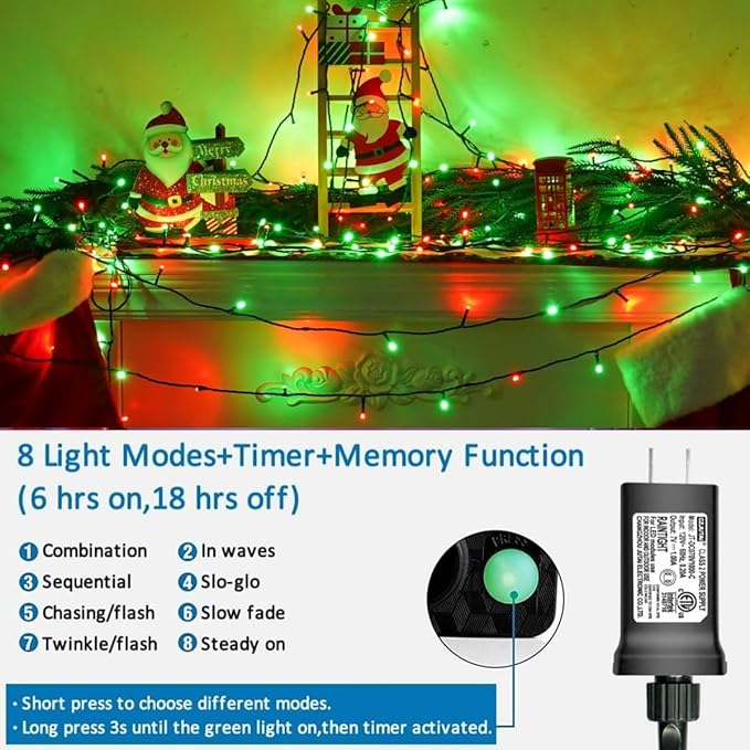 YEGUO 165ft 500 LED Christmas Lights Outdoor Waterproof, Red and Green String Lights Plug in, Green Wire Twinkle Tree Lights Indoor with Timer Memory 8 Modes