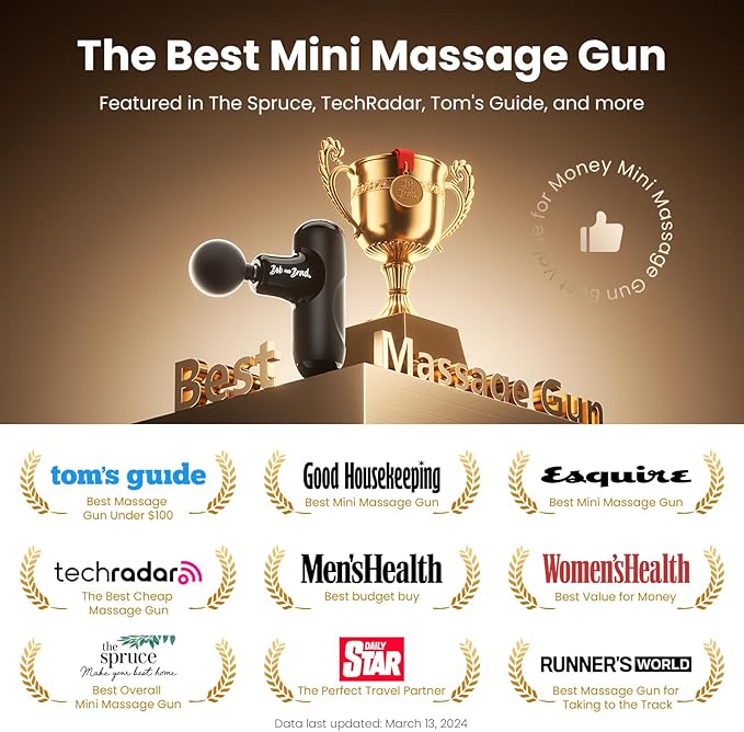 BOB AND BRAD Q2 Mini Massage Gun, Pocket-Sized Deep Tissue Massager Gun, Portable Percussion Muscle Massager Gun, Ultra Small & Quiet Muscle Massage Gun with Carry Case, Home Gym Travel, Black