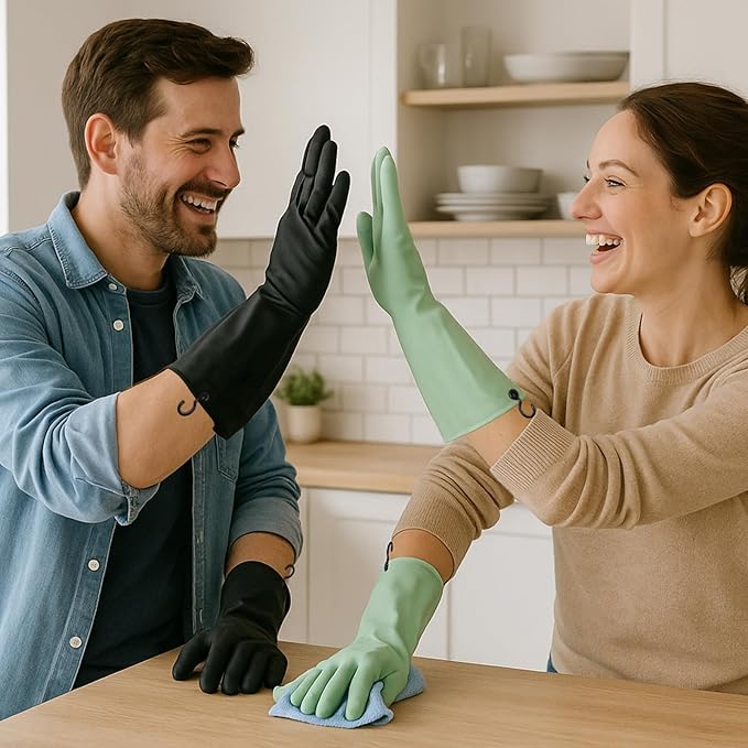 Rubber Dishwashing Gloves for Kitchen 4 Pairs Cleaning Household Dish Washing Reusable & Waterproof Latex Glove(Medium/with Hook)