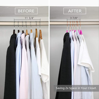 MIZGI Premium Velvet Hangers (Pack of 50) Heavyduty - Non Slip - Velvet Suit Hangers Pink - Copper/Rose Gold Hooks,Space Saving Clothes Hangers