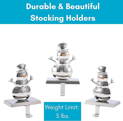 BIRDROCK HOME Snowman Stocking Holder for Mantel - Christmas Mantle Decorations - Holiday Fireplace - Decorative Metal Hanger for Stockings - Home Décor Holder Stand
