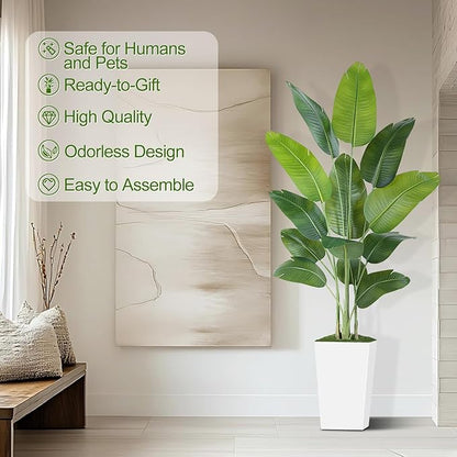 Lifelike Bird of Paradise Artificial Plant 7ft Faux Banana Leaf Tree with White Tall Planter for Home Decor - Perfect Indoor Silk Floor Plant for Living Room, Office, and Bedroom Ambiance Enhancement