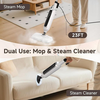12-in-1 Steam Mop, Detachable Handheld Steam Cleaner for Home, 23FT Cord, 3 Steam Modes & LED Display, Steam Mops for Floor Cleaning, Bathroom, Windows, Sofas, Clothes, Tile Grout, Carpets, Furniture