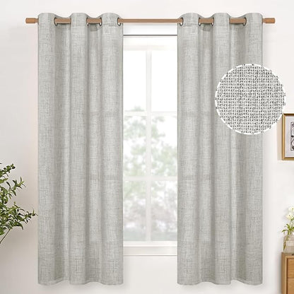 YoungsTex Light Grey Linen Curtains 63 Inches Length for Living Room, Light Filtering Bronze Grommet Textured Window Drapes for Bedroom Dining Room, 2 Panels, 42 X 63 Inch