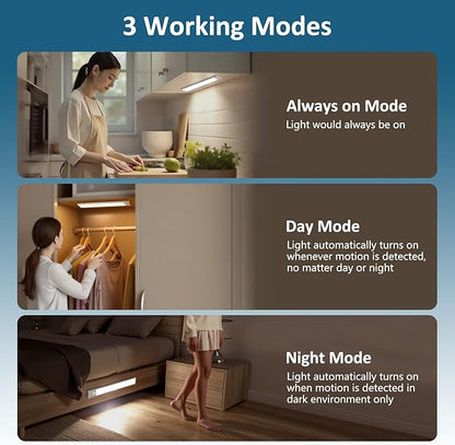 Ascher 15.2inch Under Cabinet Lights, 3000mAh Rechargeable Motion Sensor Light indoor, 3 Color Temperatures & Stepless Dimmable Closet Lights, Magnetic Under Counter Light for Kitchen, Silver - 2 Pack
