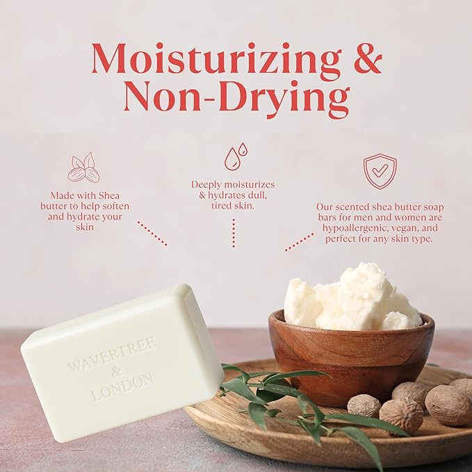 Wavertree & London Japanese Plum Scented Natural Soap Bar, 7oz Moisturizing French Triple Milled Soap Bar for Women & Men Enriched with Organic Shea Butter, Pure Bath & Body Soap (1 Bar)