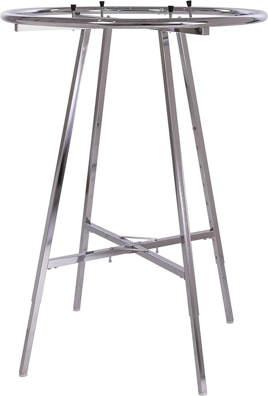 Econoco 36-Inch Folding Round Garment Rack, Adjustable 48–66″ Height Retail Display, Chrome Finish