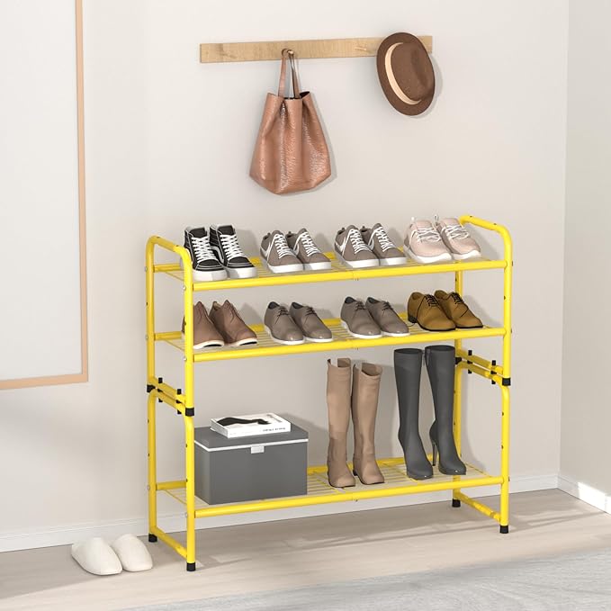 SUFAUY 2-Tier 33" Wide Shoe Rack, Closet Metal Shoe Rack Organizer Heavy Duty, Stackable, Gold
