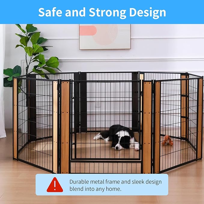 Heavy Duty Dog Playpen 32 Inch Height - Indoor Outdoor Pet Fence Enclosure for Medium and Small Dogs - Foldable Puppy Exercise Pen for Indoor and RV Camping or Yard (8 Panels, 32" H (Oak))