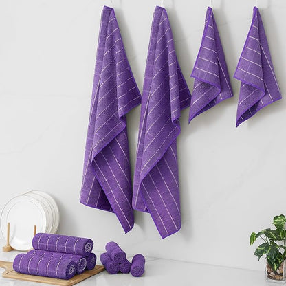 Homaxy Microfiber Kitchen Towels and Dishcloths Set, 12 Pack Soft and Absorbent Dish Hand Towels Bulk, 28 x 16 Inch & 12 x 12 Inch Quick Drying Rags for Washing Dishes, Purple