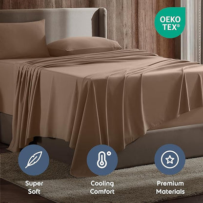 Nestl Short Queen Sheet Set - 1800 Ultra-Soft Microfiber - Double Brushed - Deep Pockets - Easy Fit - 4 Piece Set - Bed Sheets (Short Queen, Taupe)