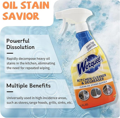 WETQUEEN All Purpose Cleaner Spray, Powerful Kitchen Degreaser Foam Spray, Stubborn Stains Cleaner for Kitchen, Bathroom, Cooker, Countertops, Tiles, Dual-Spray Nozzle, Lemon Scent, 16.91 Fl Oz