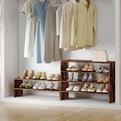 COSTWAY 6-Tier Shoe Rack, Extra Wide Shoe Shelf Organizer with Stackable Design, 31" Freestanding Adjustable Storage Shoe Stand for Small Space Entryway Hallway Closet (1,Rustic Brown)