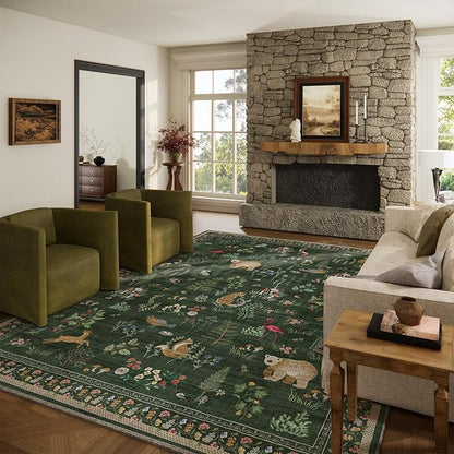 Machine Washable Rug for Living Room: 9x12 Area Rugs for Bedroom Stain Resistant Non Slip Low Pile Soft Lightweight Carpet Rug for Kitchen Dining Room Farmhouse Nursery Kids Room Playroom Indoor