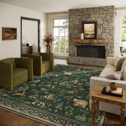 Machine Washable Rug for Living Room: 9x12 Area Rugs for Bedroom Stain Resistant Non Slip Low Pile Soft Lightweight Carpet Rug for Kitchen Dining Room Farmhouse Nursery Kids Room Playroom Indoor