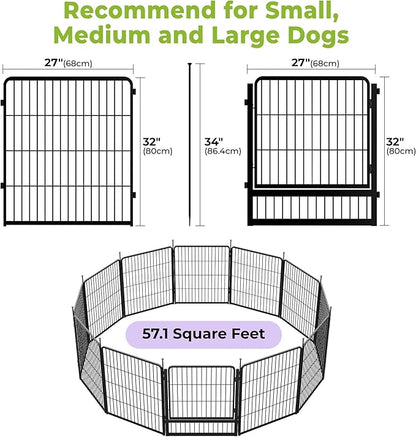 SunsGrove Dog Playpen Outdoor, Heavy Duty 32 Inch 12 Panels Dog Playpen for Small and Medium Dogs, Free and Safe Play Dog Fence Indoor, Black