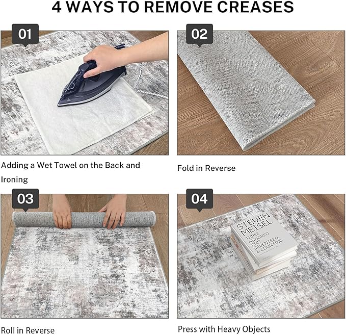 Modern Abstract Hallway Runner Rug, Beige Grey 2x8 Runner Rug, Washable Kitchen Runner Non-Slip Soft Thin Print Faux Wool Carpet for Entryway Bedroom Laundry Room Indoor
