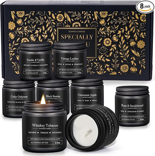 8 Pack Scented Candles for Men, Masculine Candle Gift Set with Smoky & Woody Scents, Soy Wax Aromatherapy Candles for Home, Valentine’s Day Gift for Him, Boyfriend