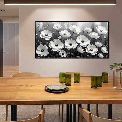 Large Black and White Flower Canvas Wall Art With Black Wood Frames Large Modern Canvas Prints Framed Wall Art for Living Room Bedroom Home Office Size 30x60