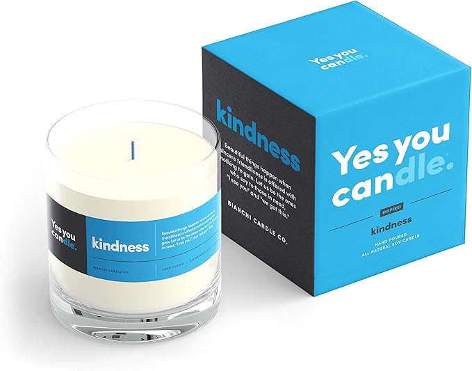 Kindness, Inspirational 8oz Highly-Scented Soy Candle, Made in USA, Great Message, Pure Essential Oils, Aromatherapy, 100% Pure, Bergamot & Eucalyptus