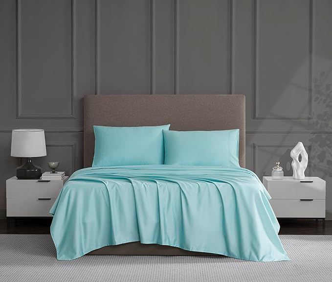 Linen Closet Luxury Cotton 1200 Thread Count Hotel Luxury 4-Piece Sheet Set, King, Aqua