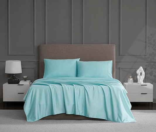 Linen Closet Luxury Cotton 1200 Thread Count Hotel Luxury 4-Piece Sheet Set, Queen, Aqua