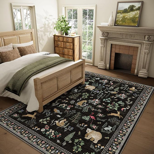 6x9 Area Rugs for Living Room: Washable Rug Vintage Rugs Stain Resistant Non Slip Low Pile Soft Lightweight Carpet for Bedroom Kitchen Dining Room Farmhouse Nursery Kids Room Home Office