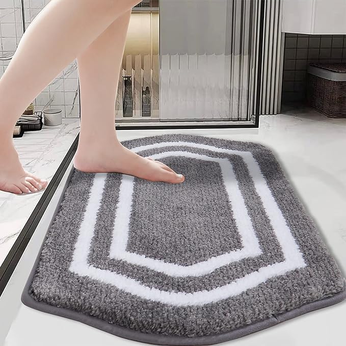 COSY HOMEER Extra Thick Bath Linen Sets Rugs - Anti-Slip Bath Mats Soft Plush 100% Strong Polyester Living Room Bathroom Water Absorbent(Grey,20x32 - Inches)