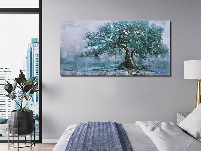 Ardemy Tree Canvas Wall Art for Living Room Teal Tree of Life Bedroom Pictures Paintings Wall Decor Large Artwork for Walls Home Office Dining Room Kitchen, 40"x20"