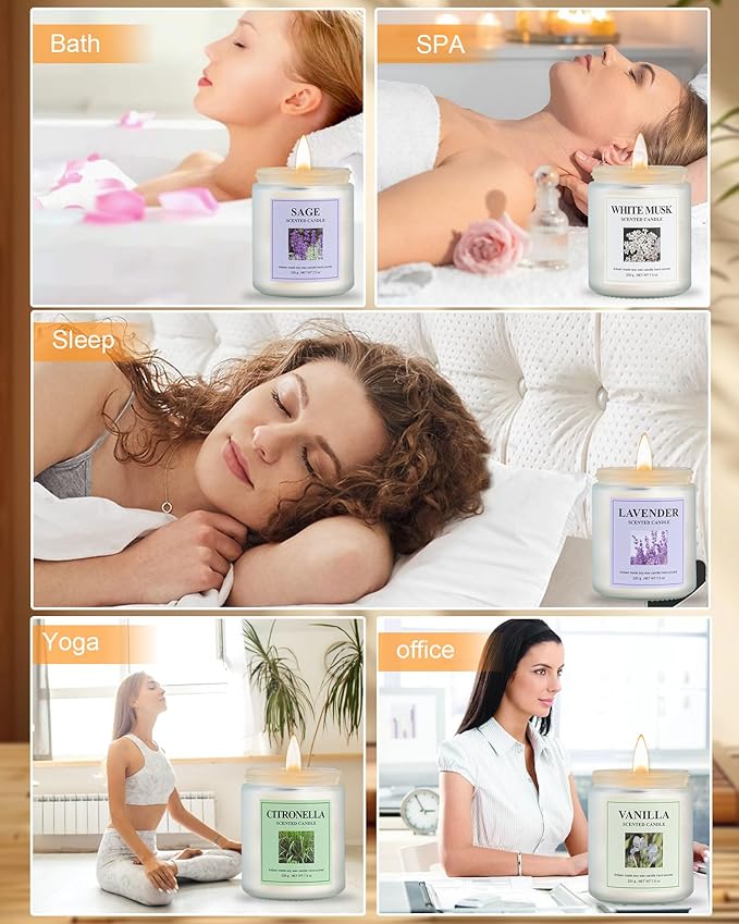 4 Pack White Musk Candle Set, 30 oz 200 Hour Home Aromatherapy Jar Candles, Long Lasting Aromatherapy Candles for Bedrooms Yoga Rooms Lounges Gardens Patios Balconies and Camping