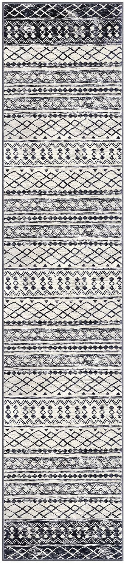 KUTA Boho Runners for Hallways 2.6x12 ft Moroccan Washable Runner Rug Non-Slip Vintage Black Navy Blue Kitchen Rugs Ultra Soft Geometric Floor Carpet for Bedroom Laundry Living Room