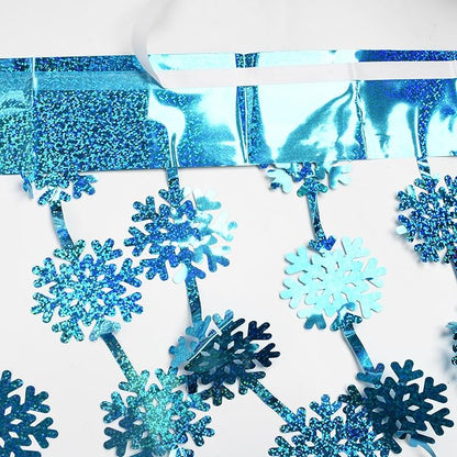 BRAVESHINE Blue Party Snowflake Backdrop - 2 Pack Hanging Foil Fringe Snow Flakes Party Streamers Curtain for Christmas Winter-Themed Frozen Birthday Bridal Shower Holiday New Year Party Decorations