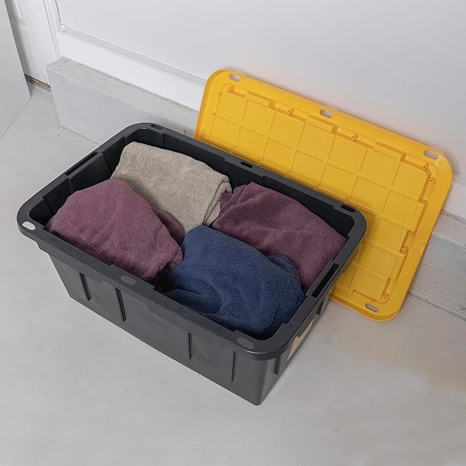 CX BLACK & YELLOW, 27-Gallon Heavy Duty Tough Storage Container & Snap-Tight Lid, (14.3H x 20.6W x 30.6D), Weather-Resistant Design and Stackable Organization Tote [2 Pack]