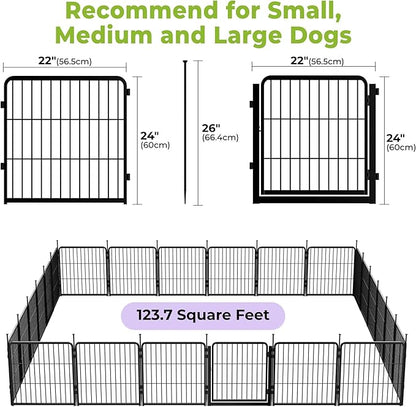 SunsGrove Dog Playpen Outdoor, Heavy Duty 24 Inch 24 Panels Dog Playpen for Small and Puppy Dogs, Free and Safe Play Dog Fence Indoor, Black