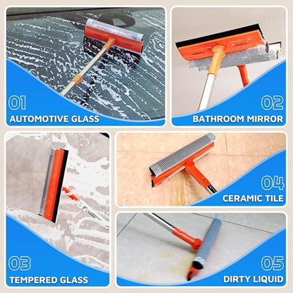 Window Squeegee, 62” Super Long Stainless Steel Pole, Mirror Cleaner Tool, Extendable Squeegee for Window Cleaning Fit High Up Area,Shower Door and Tiles