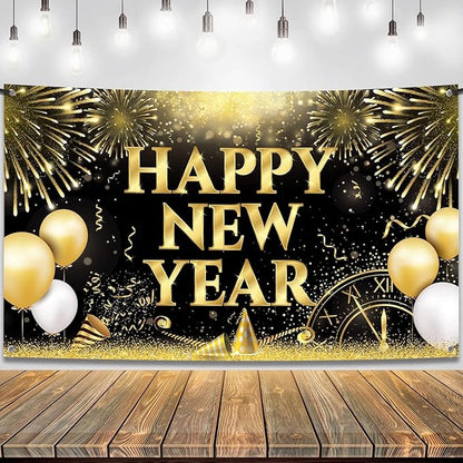 KatchOn, XtraLarge Happy New Year Banner - 72x44 Inch | New Years Backdrop for New Year Decorations 2026 | New Years Eve Party Supplies 2026 | NYE Decorations 2026
