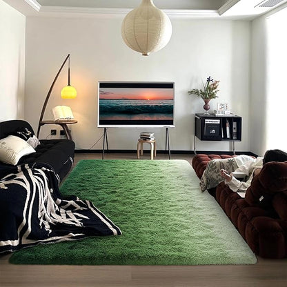 DweIke Luxury Fluffy Kids Rugs for Living Room Bedroom, 6x9 Large Shaggy Forest Green Area Rug for Girls Boys, Upgrade Plush Non-Slip and Washable Colorful Fuzzy Carpet for Dorm Nursery Decor
