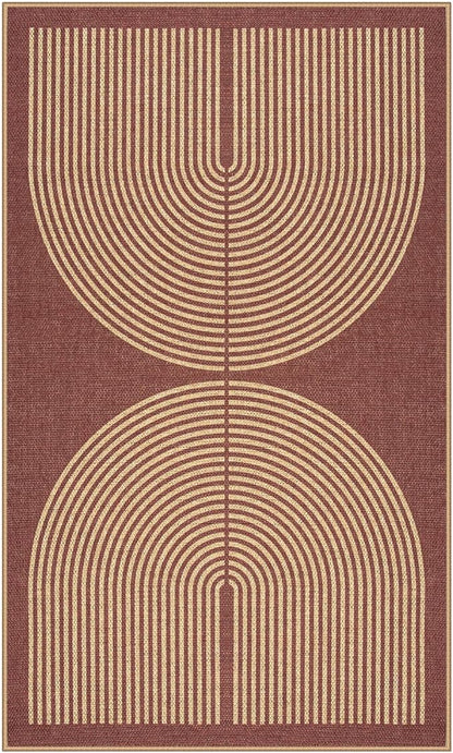 Lahome Modern Rainbow Easy Jute Patio Rug, 3x5 Washable Entry Way Rugs Indoor for Living Room Dorm, Farmhouse Red Indoor Outdoor Carpet for Entryway Deck Porch