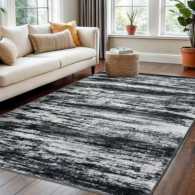 KOZYFLY 4x6 Area Rug Modern Ombre Rugs for Bedroom, Washable Rug Non-Slip Soft Striped Living Room Rug, Black Navy Blue Grey Abstract Carpet for Laundry Nursery