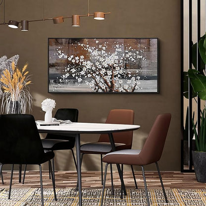 KLAKLA Framed Wall Art - Black Frame Canvas Wall Decor - Flower Picture Artwork for Wall - Large Paintings for Living Room Brown Background Bedroom Office Plum Blossom Art Prints 20x40