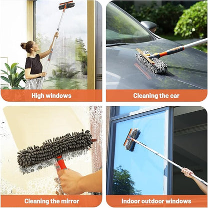Eazer Squeegee Window Cleaner 2 in 1 Rotatable Window Cleaning Tool Kit with Elbow/Straight Extension Pole, 62‘’ Window Washing Equipment with Bendable Head for Indoor/Outdoor Car Glass