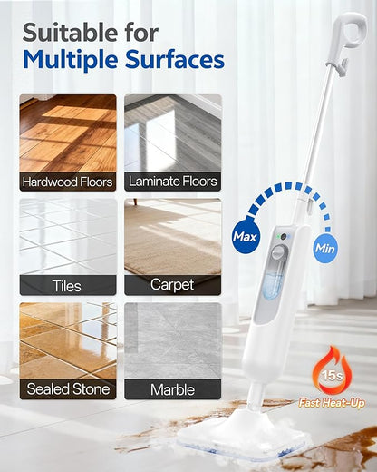 F2 Steam Mop,12-in-1 Handheld Steam Cleaner,Powerful Detachable Steam Mop for Floor Cleaning,360ML Tank,15FT Power Cable,Scrubbing Steam Cleaner for Home,Hardwood,Tile,Grout,Furniture-White