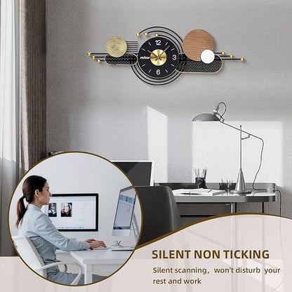 38x15 Inches Wall Clock Silent Non-Ticking Battery Operated, Modern Large Decorative Analog Clocks for Living Room, Bedroom, Office - Abstract Art Home Decor, Easy to Read