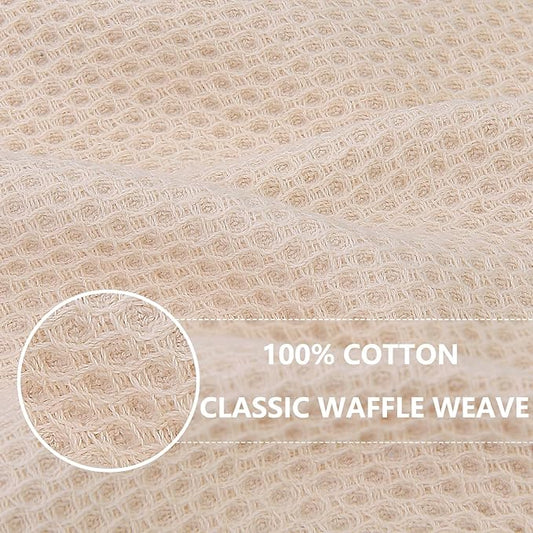 Homaxy 100% Cotton Waffle Weave Kitchen Dish Towels, Ultra Soft Absorbent Quick Drying Cleaning Towel, 13 x 28 Inches, 12-Pack, Beige