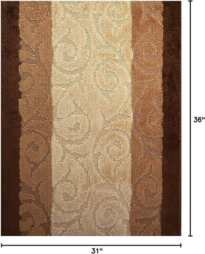 Custom Cut Hallway Runner Rug, Slip Resistant, 31 Inch Wide X Your Choice of Length, Scroll Brown, 31 Inch X 3 feet, Doormat