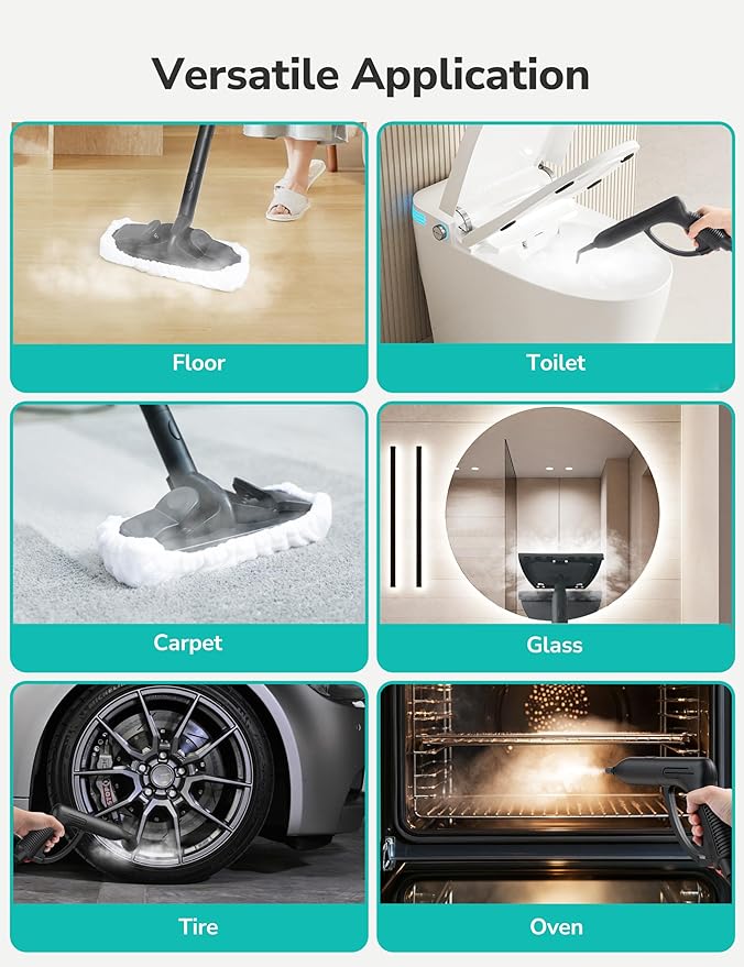 Aspiron Steam Cleaner, 80PSI 293°F Multipurpose Heavy Duty Canister Steamer,Built-In Storage, Handheld Steam Mop for Home Car Upholstery Bed Furniture Carpet Bathroom Tile Grout Floor Cleaning, Blue