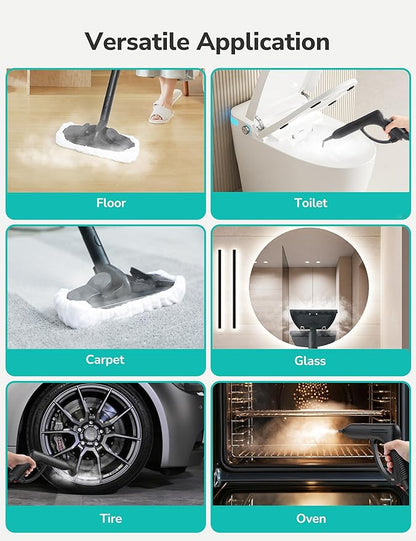 Aspiron Steam Cleaner, 80PSI 293°F Multipurpose Heavy Duty Canister Steamer,Built-In Storage, Handheld Steam Mop for Home Car Upholstery Bed Furniture Carpet Bathroom Tile Grout Floor Cleaning, Blue