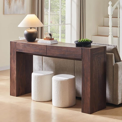 OKD Modern Entryway Console Table, Sofa Table with Drawers, 63" Long Hall Table Behind Couch, Thick Wood Design for Living Room, Hallway - Dark Walnut